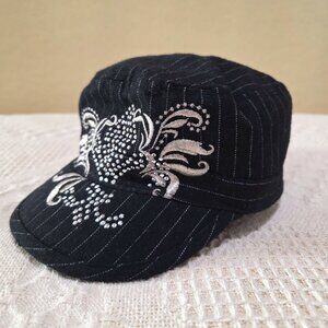 Headers Black Silver Stripe Fabric Sequin Flat Top Classy Baseball Ball Cap Hat